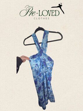 Grace Karin Blue Floral Halter Midi Dress